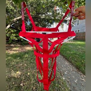 Victorias Secret Rare Strappy Cage Thong Bodysuit Boned Corset Jewel Bling Red
